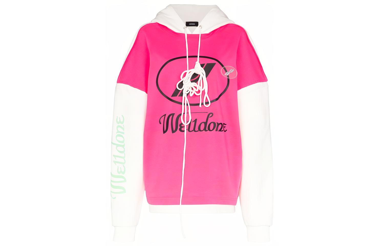 WE11DONE Oversized Pink Hoodie with Spliced Logo - Unisex WD-SS7-20-081-U-PK