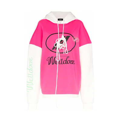 WE11DONE Oversized Pink Hoodie with Spliced Logo - Unisex WD-SS7-20-081-U-PK