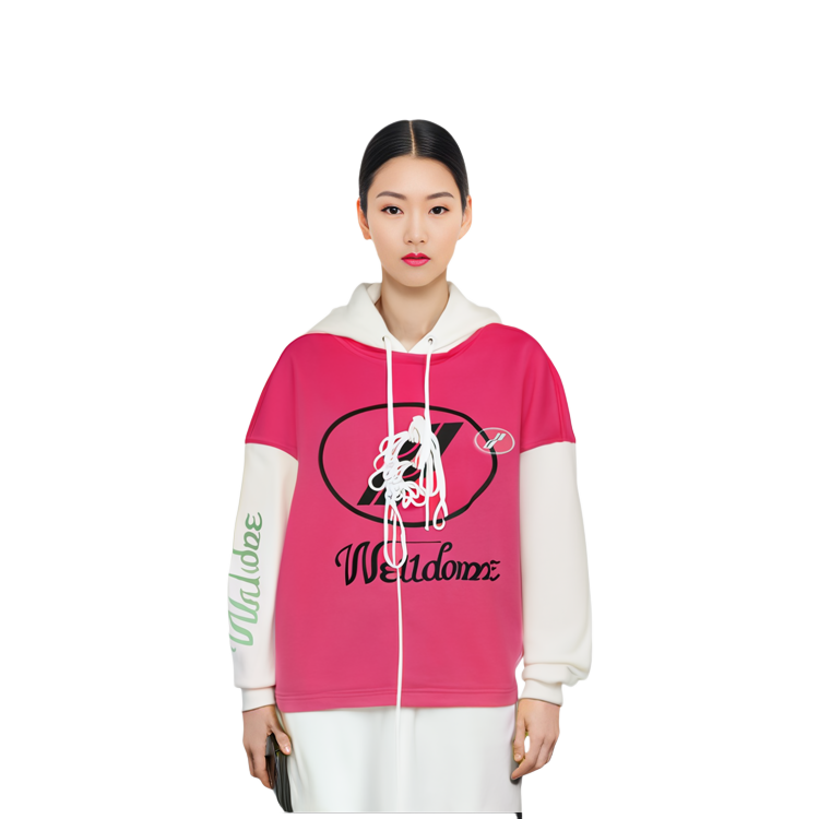 Details for WE11DONE Hoodie Oversized Pink dengan Logo Spliced - Unisex WD-SS7-20-081-U-PK