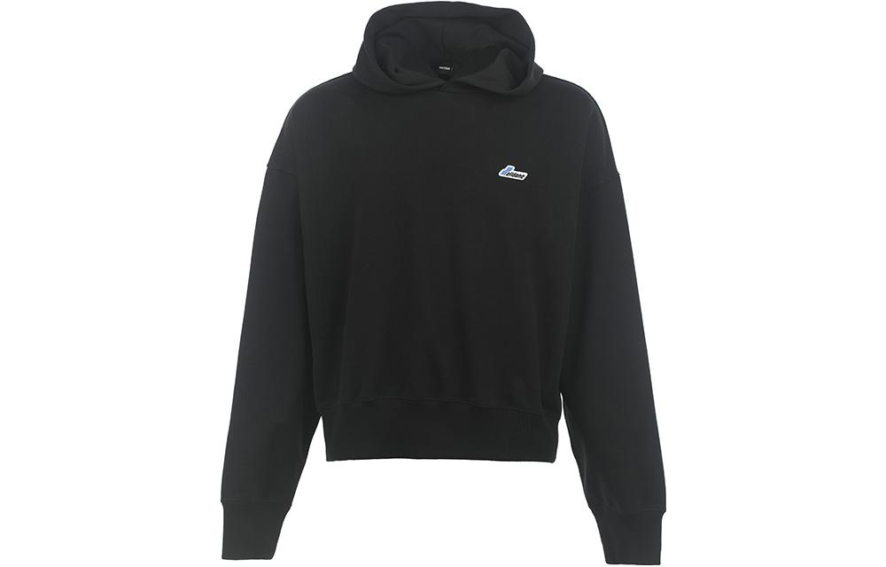 WE11DONE Oversized Solid Black Hoodie  Long Sleeve Pullover. WDTH322714UBK
