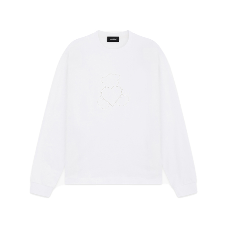 WE11DONE Pearl Bear Heart Long Sleeve Unisex T-Shirt - White WD-TT2-24-781-U-WH