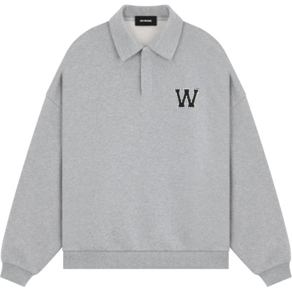WE11DONE Pearl Letter Logo Knit Long Sleeve Polo Shirt Grey - WDTS324739UMG