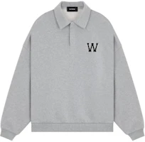 WE11DONE Pearl Letter Logo Knit Long Sleeve Polo Shirt Grey - WDTS324739UMG WE11DONE Pearl Letter Logo Knit Long Sleeve Polo Shirt Grey - WDTS324739UMG