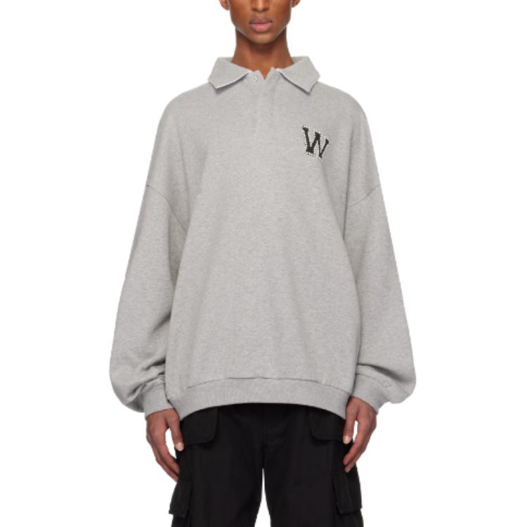 WE11DONE Pearl Letter Logo Knit Long Sleeve Polo Shirt Grey - WDTS324739UMG 圖 2