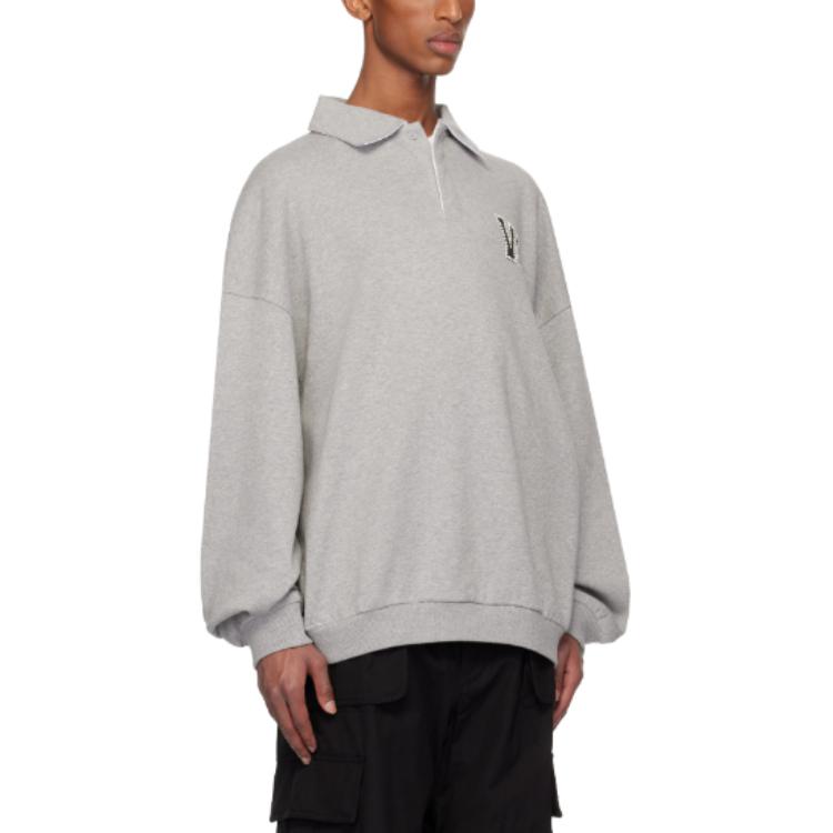 WE11DONE Pearl Letter Logo Knit Long Sleeve Polo Shirt Grey - WDTS324739UMG 圖 4