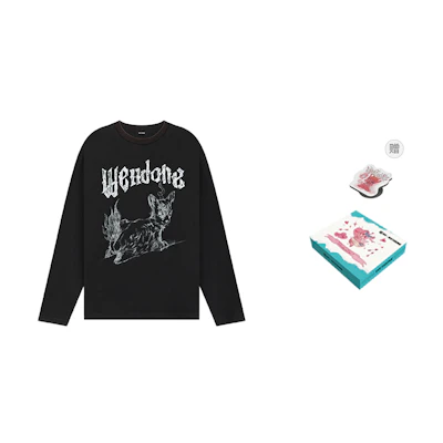 WE11DONE PF24 Monster Animal Graphic Washed Long Sleeve Unisex T-Shirt Black WD-TT2-24-770-U-BK
