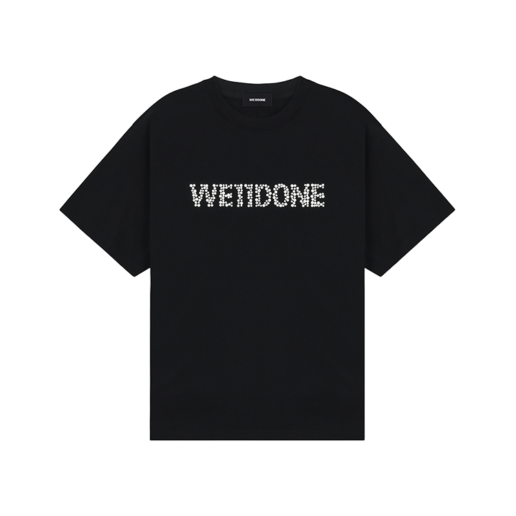 WE11DONE PF24 Pearl Logo Washed Unisex T-Shirt Black WD-TT2-24-778-U-BK