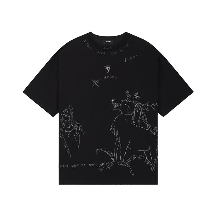 WE11DONE PF24 Tie-Dye Print Oversized T-Shirt Unisex Black WD-TT2-24-755-U-BK