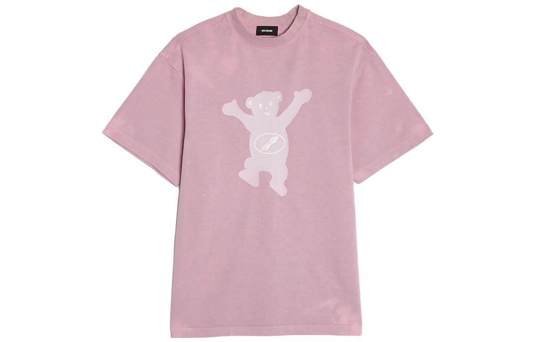 WE11DONE Pink Cartoon Teddy Bear Graphic Unisex Short Sleeve T-Shirt. WD-TT8-20-103-U-PK