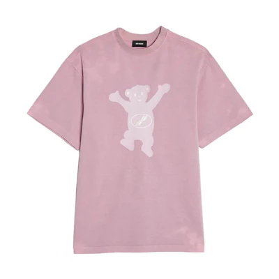 WE11DONE Pink Cartoon Teddy Bear Graphic Unisex Short Sleeve T-Shirt. WD-TT8-20-103-U-PK