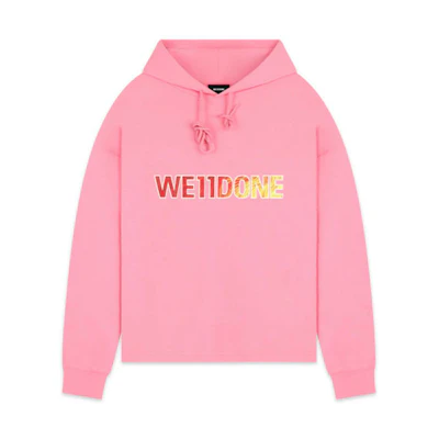 WE11DONE Pink Logo Printed Hoodie Unisex. WD-TP5-19-500-PK