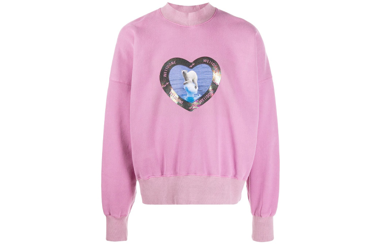WE11DONE Pink Polar Bear Heart Print Crewneck Sweatshirt Unisex WD-TS8-20-104-U-PK