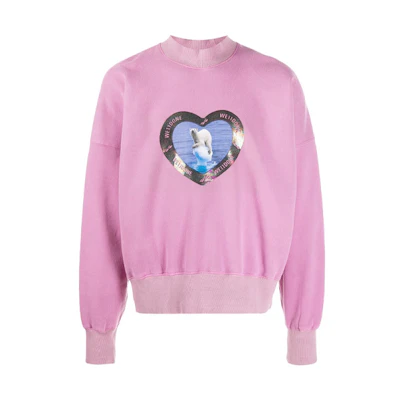WE11DONE Pink Polar Bear Heart Print Crewneck Sweatshirt Unisex WD-TS8-20-104-U-PK