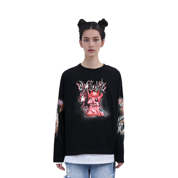 Lookbook WE11DONE 印花長袖圓領T恤 男女同款 WD-TT3-23-781-U-BK