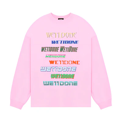 WE11DONE Rare Market Korea Exclusive Pink Logo Rainbow Letter Crewneck Sweatshirt. WD-TT1-22-848-U-LP