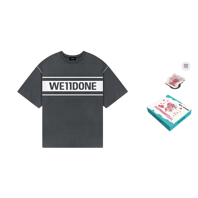 WE11DONE Reflective Logo Unisex Graphic Charcoal Grey Crewneck T-Shirt. WD-TP5-19-940-CH