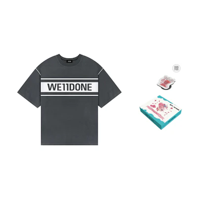 WE11DONE Reflective Logo Unisex Graphic Charcoal Grey Crewneck T-Shirt. WD-TP5-19-940-CH