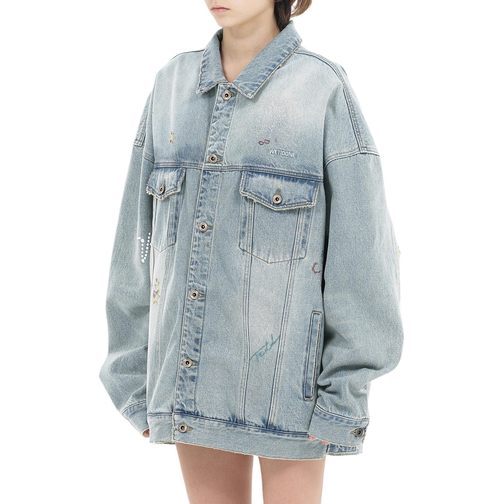 WE11DONE Rhinestone Detail Long Sleeve Denim Jacket Men’s Blue WD-DJ2-24-365-U-SK 圖 4