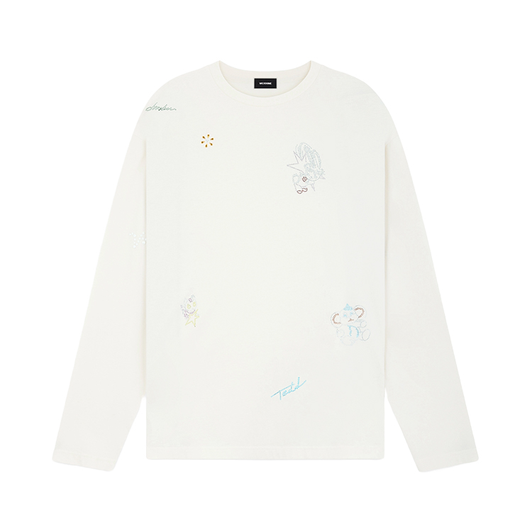 WE11DONE Rhinestone Graphic Washed Long Sleeve T-Shirt Unisex Off-White WD-TT2-24-776-U-IV