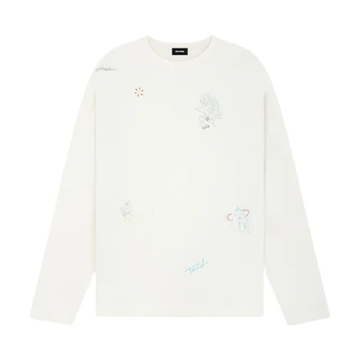 WE11DONE Rhinestone Graphic Washed Long Sleeve T-Shirt Unisex Off-White WD-TT2-24-776-U-IV