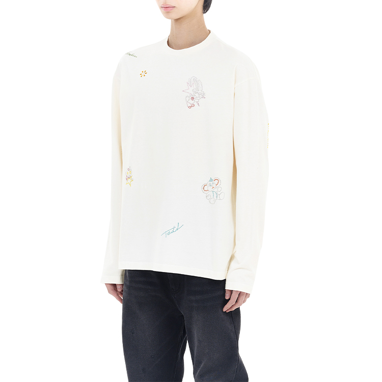 WE11DONE Rhinestone Graphic Washed Long Sleeve T-Shirt Unisex Off-White WD-TT2-24-776-U-IV 圖 4