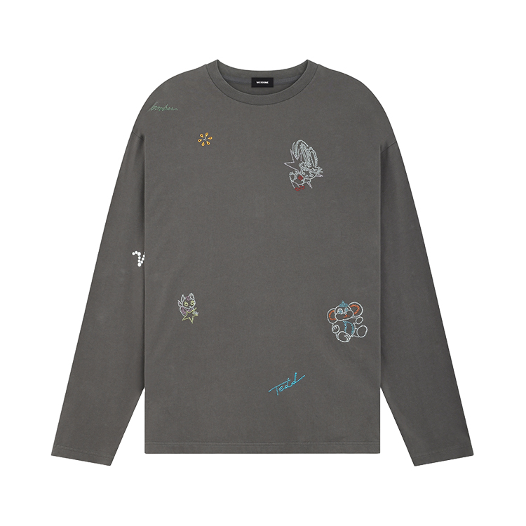 WE11DONE Rhinestone Pattern Oversized Long Sleeve T-Shirt Unisex Charcoal Grey WD-TT2-24-776-U-CH 圖 2