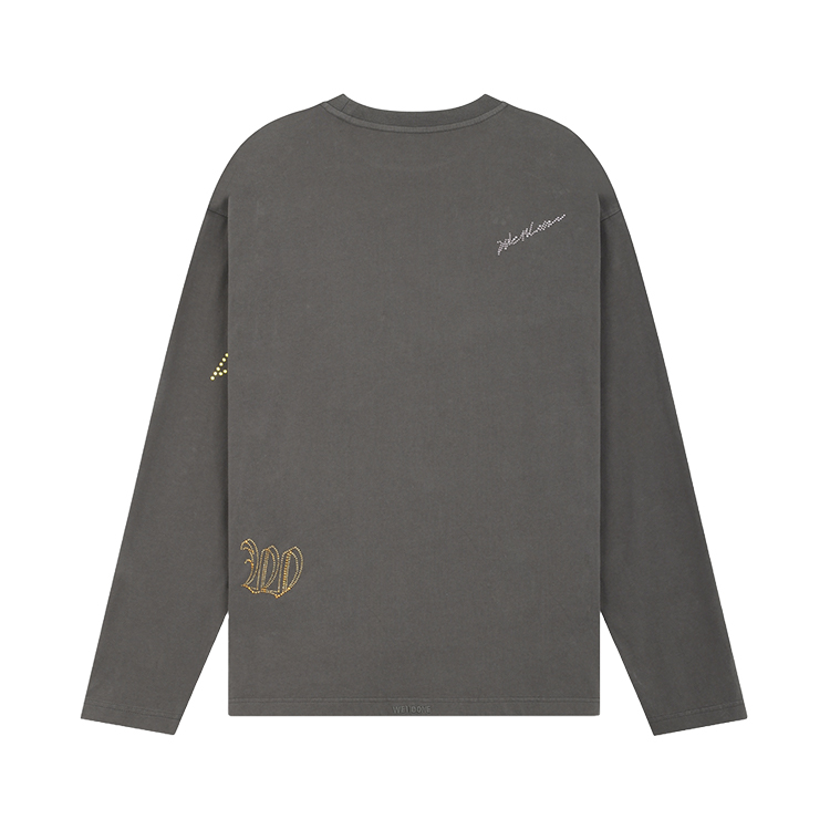 WE11DONE Rhinestone Pattern Oversized Long Sleeve T-Shirt Unisex Charcoal Grey WD-TT2-24-776-U-CH 圖 3