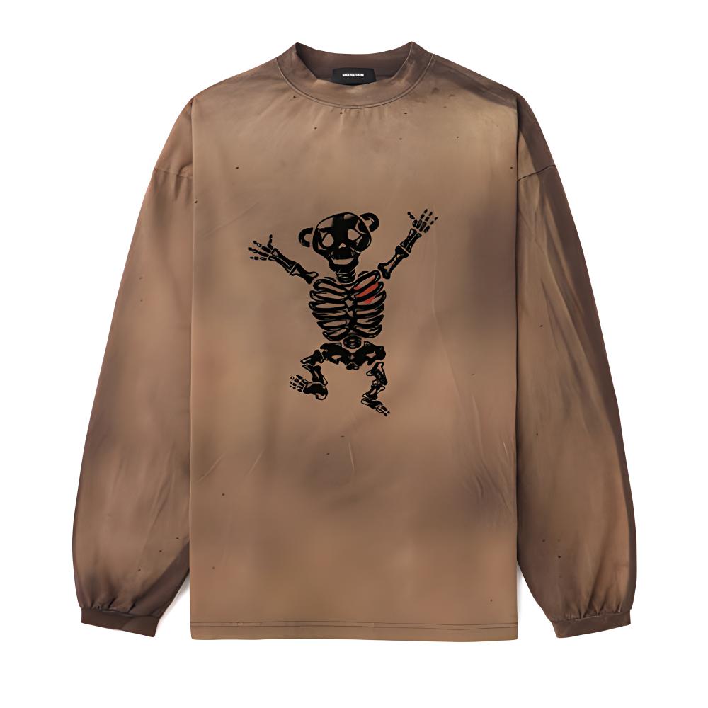 WE11DONE Ribbed Knit Crewneck Long Sleeve Sweatshirt Brown (). WD-TT1-24-863-U-BR