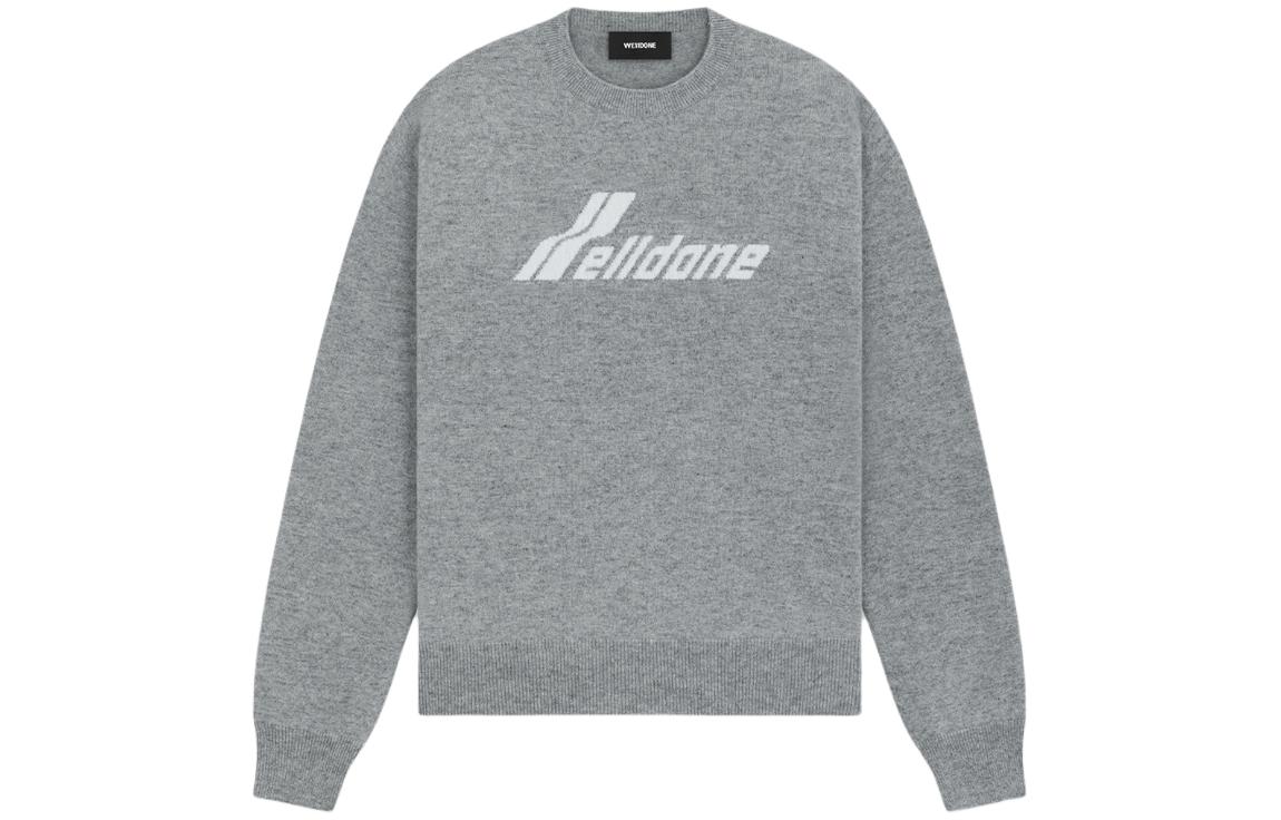 WE11DONE Selldone Logo Knit Sweater Grey Pullover Crewneck for Men WD-KT0-24-605-U-GY