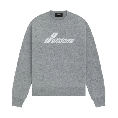 WE11DONE Selldone Logo Knit Sweater Grey Pullover Crewneck for Men WD-KT0-24-605-U-GY
