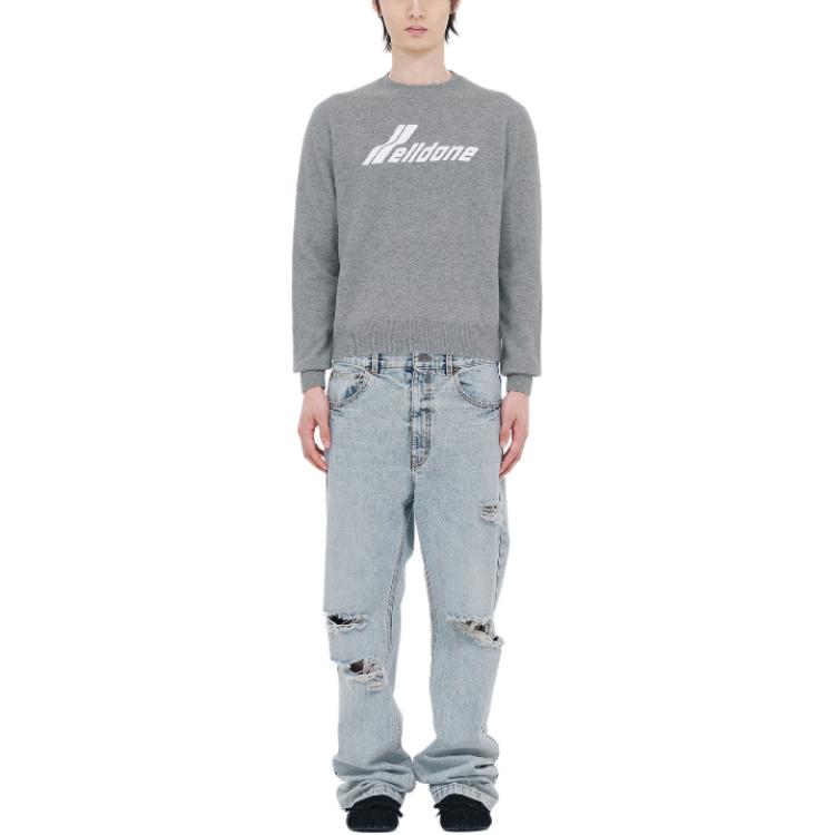 Lookbook WE11DONE 男士灰色Selldone Logo針織套頭圓領毛衣 WD-KT0-24-605-U-GY