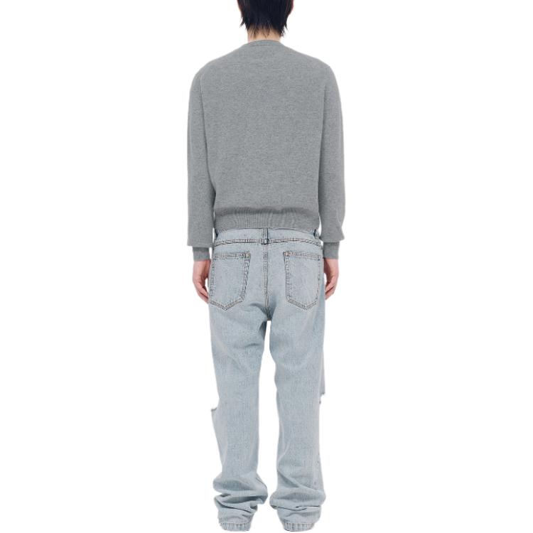 Shop WE11DONE 男士灰色Selldone Logo針織套頭圓領毛衣 WD-KT0-24-605-U-GY