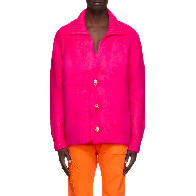 WE11DONE Solid Color Collared Button-Up Knit Sweater Unisex Rose Red WD-KV8-20-063-U-PK