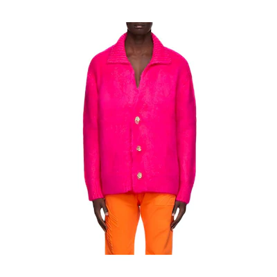WE11DONE Solid Color Collared Button-Up Knit Sweater Unisex Rose Red WD-KV8-20-063-U-PK