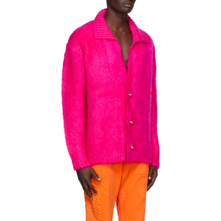 WE11DONE Solid Color Collared Button-Up Knit Sweater Unisex Rose Red WD-KV8-20-063-U-PK 圖 5