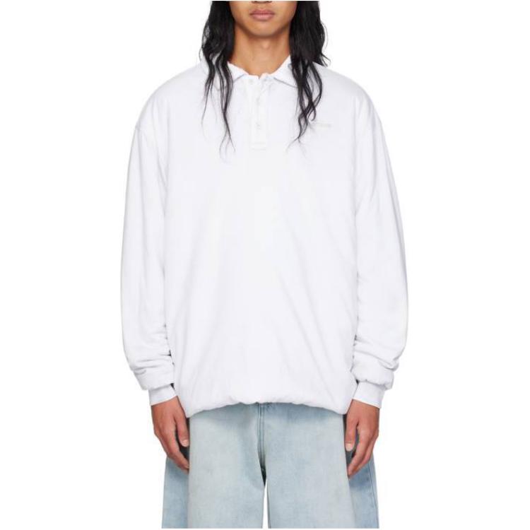 WE11DONE Solid Color Collared Pullover Sweatshirt Men’s White WD-TT2-24-739-U-WH