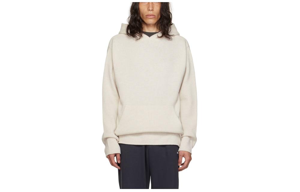 WE11DONE Solid Color Hoodie Beige  Long Sleeve Pullover Sweatshirt WD-KT3-23-639-U-IV