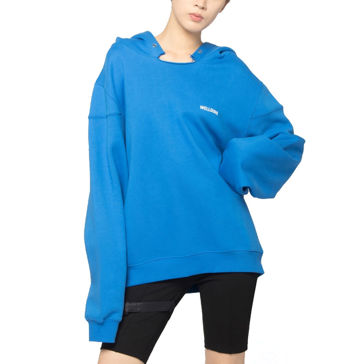 Lookbook WE11DONE纯色Logo印花套头连帽衫男女通用蓝色 WD-TP2-20-717-U-BL