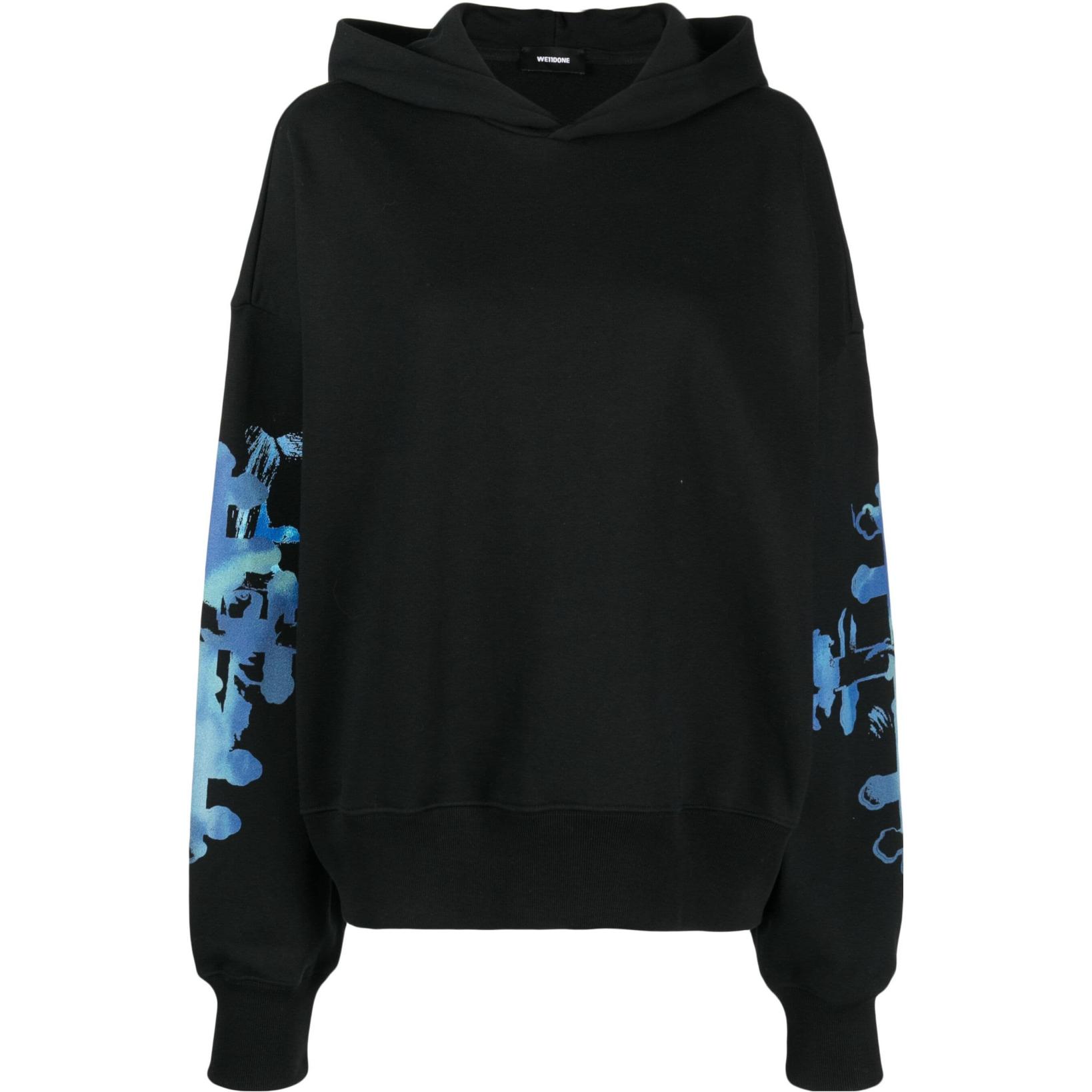 WE11DONE Solid Color Oversized Black Hoodie for Men WD-TH3-23-887-U-BK