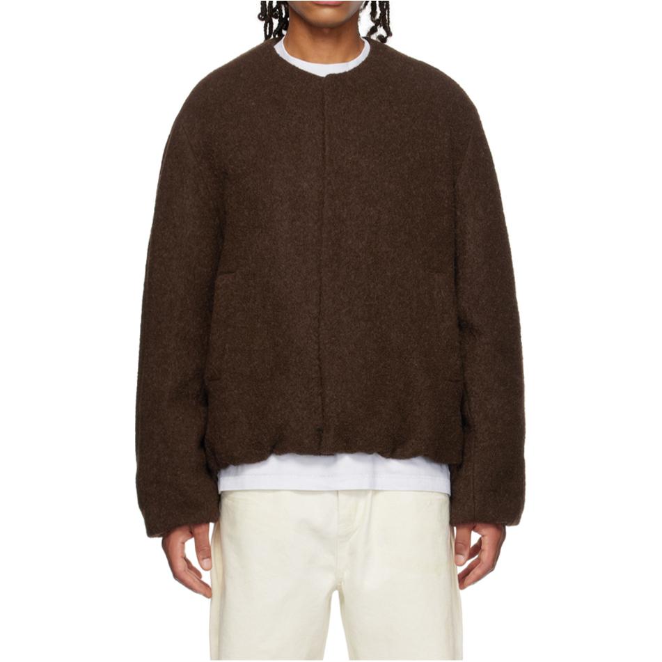 WE11DONE Solid Color Slim Fit Crew Neck Bomber Jacket Dark Brown WD-JP3-23-142-M-BR