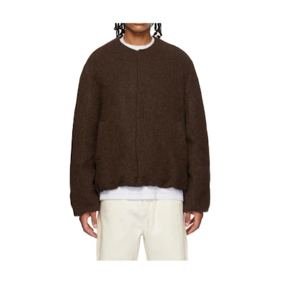 WE11DONE Solid Color Slim Fit Crew Neck Bomber Jacket Dark Brown WD-JP3-23-142-M-BR