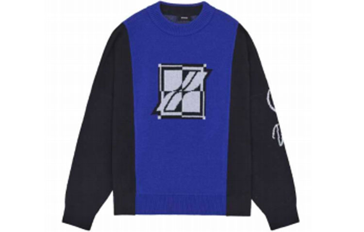 WE11DONE Square Logo Jacquard Knit Crewneck Sweatshirt Blue Unisex WD-KT3-21-662-U-BL