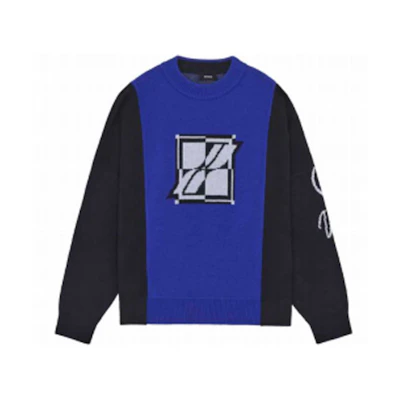 WE11DONE Square Logo Jacquard Knit Crewneck Sweatshirt Blue Unisex WD-KT3-21-662-U-BL
