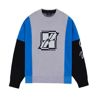 WE11DONE Square Logo Jacquard Knit Crewneck Sweatshirt Unisex Grey WD-KT3-21-662-U-GY
