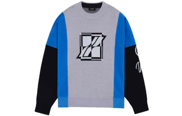 WE11DONE Square Logo Jacquard Knit Crewneck Sweatshirt Unisex Grey WD-KT3-21-662-U-GY 圖 2