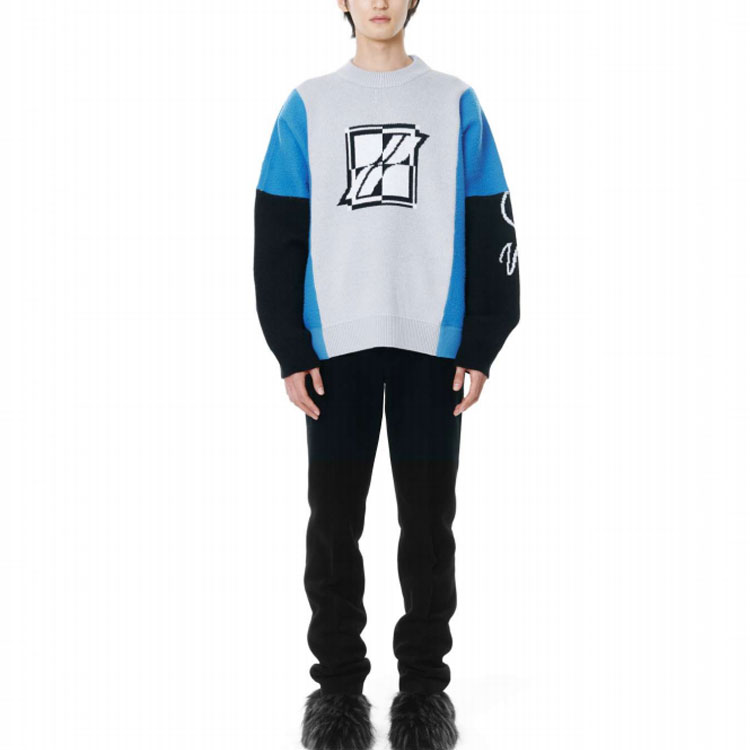 WE11DONE Square Logo Jacquard Knit Crewneck Sweatshirt Unisex Grey WD-KT3-21-662-U-GY 圖 3