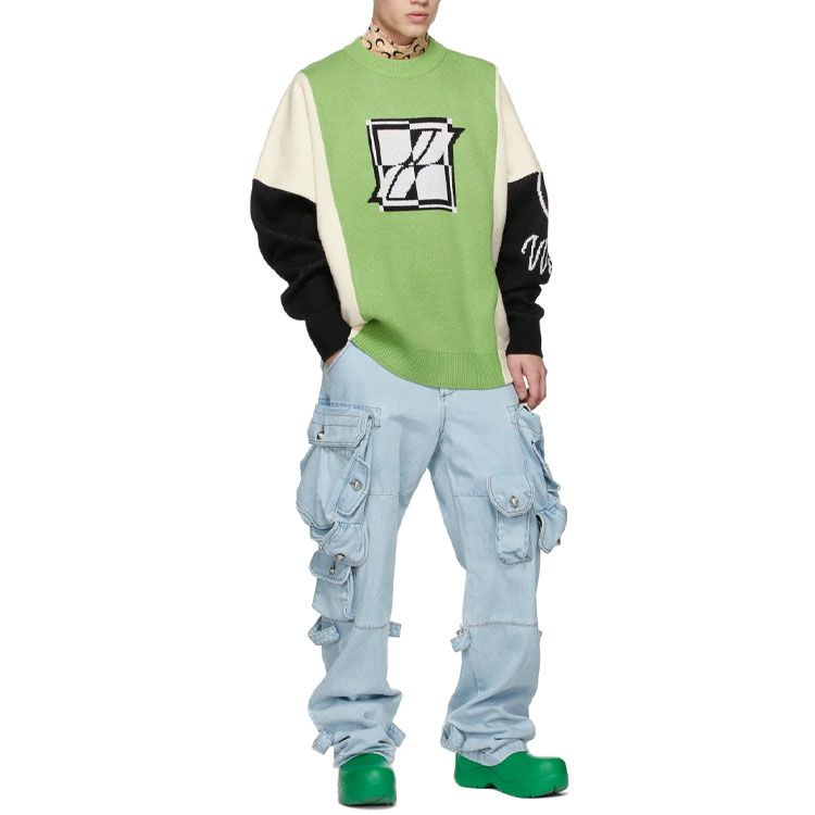 WE11DONE Square Logo Jacquard Knit Sweater Unisex Green WD-KT3-21-662-U-GR 圖 3