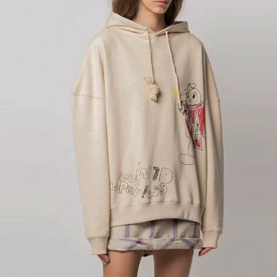 WE11DONE SS21 Beige Cartoon Print Drawstring Hoodie Unisex WD-TH0-21-529-U-BG Details for WE11DONE SS21 Beige Cartoon Print Drawstring Hoodie Unisex WD-TH0-21-529-U-BG