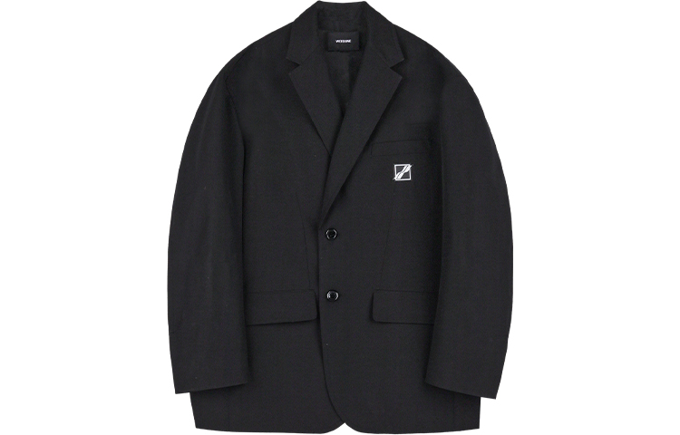 WE11DONE SS21 Black Blazer with Square Collar and Logo Patch Unisex. WD-JK1-21-014-U-BK