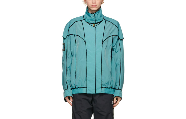 WE11DONE SS21 Blue Velvet Trim Zip-Up Collar Slim Jacket WD-JP0-21-009-M-MT